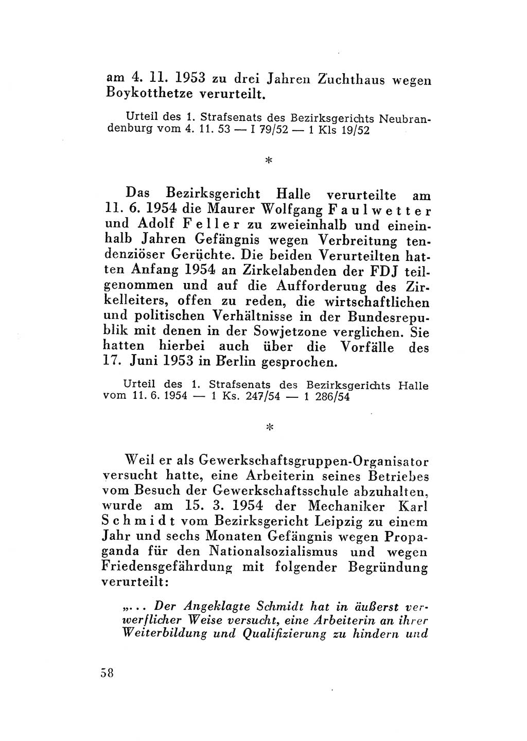 Katalog des Unrechts, Untersuchungsausschuß Freiheitlicher Juristen (UfJ) [Bundesrepublik Deutschland (BRD)] 1956, Seite 58 (Kat. UnR. UfJ BRD 1956, S. 58)