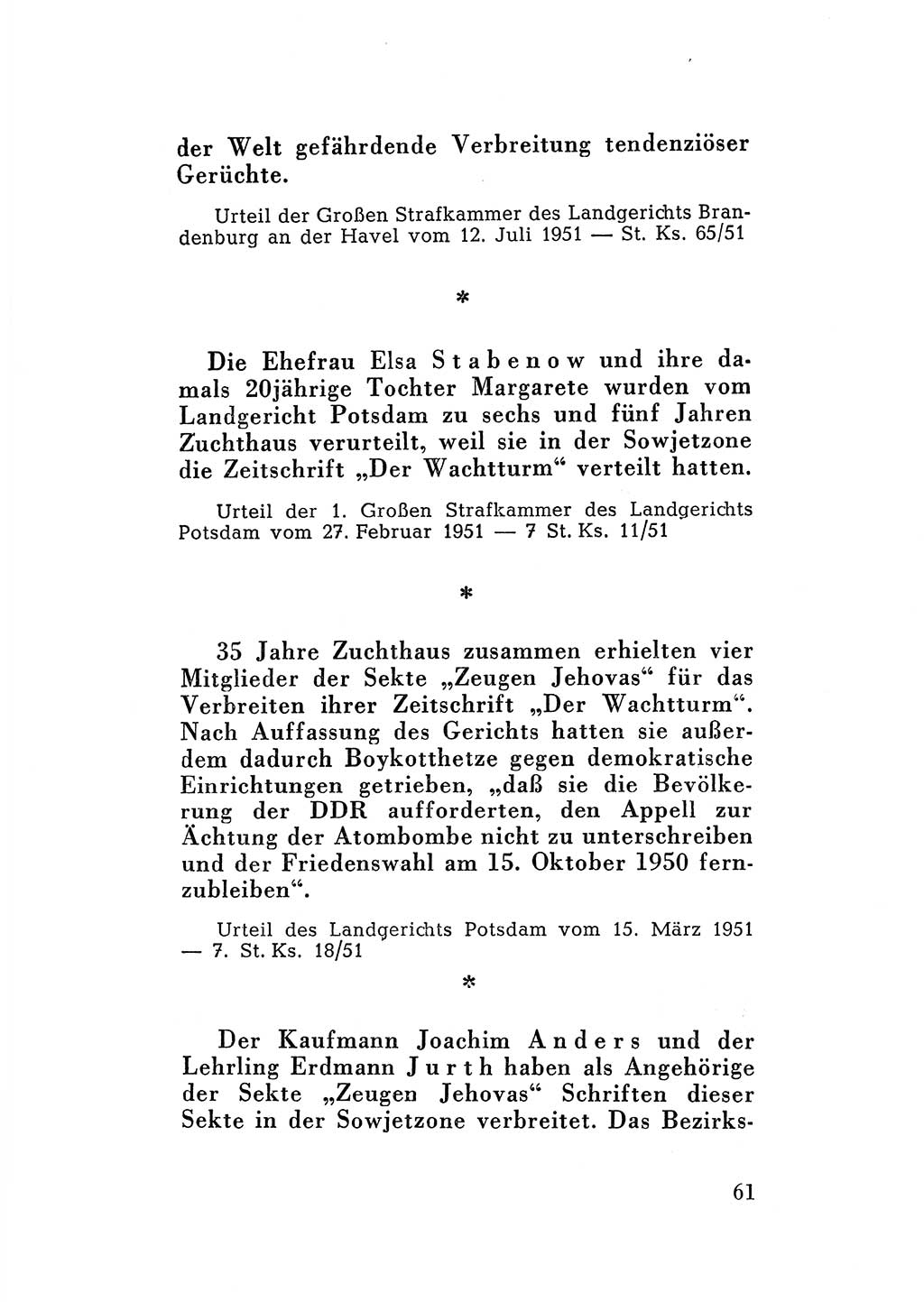 Katalog des Unrechts, Untersuchungsausschuß Freiheitlicher Juristen (UfJ) [Bundesrepublik Deutschland (BRD)] 1956, Seite 61 (Kat. UnR. UfJ BRD 1956, S. 61)