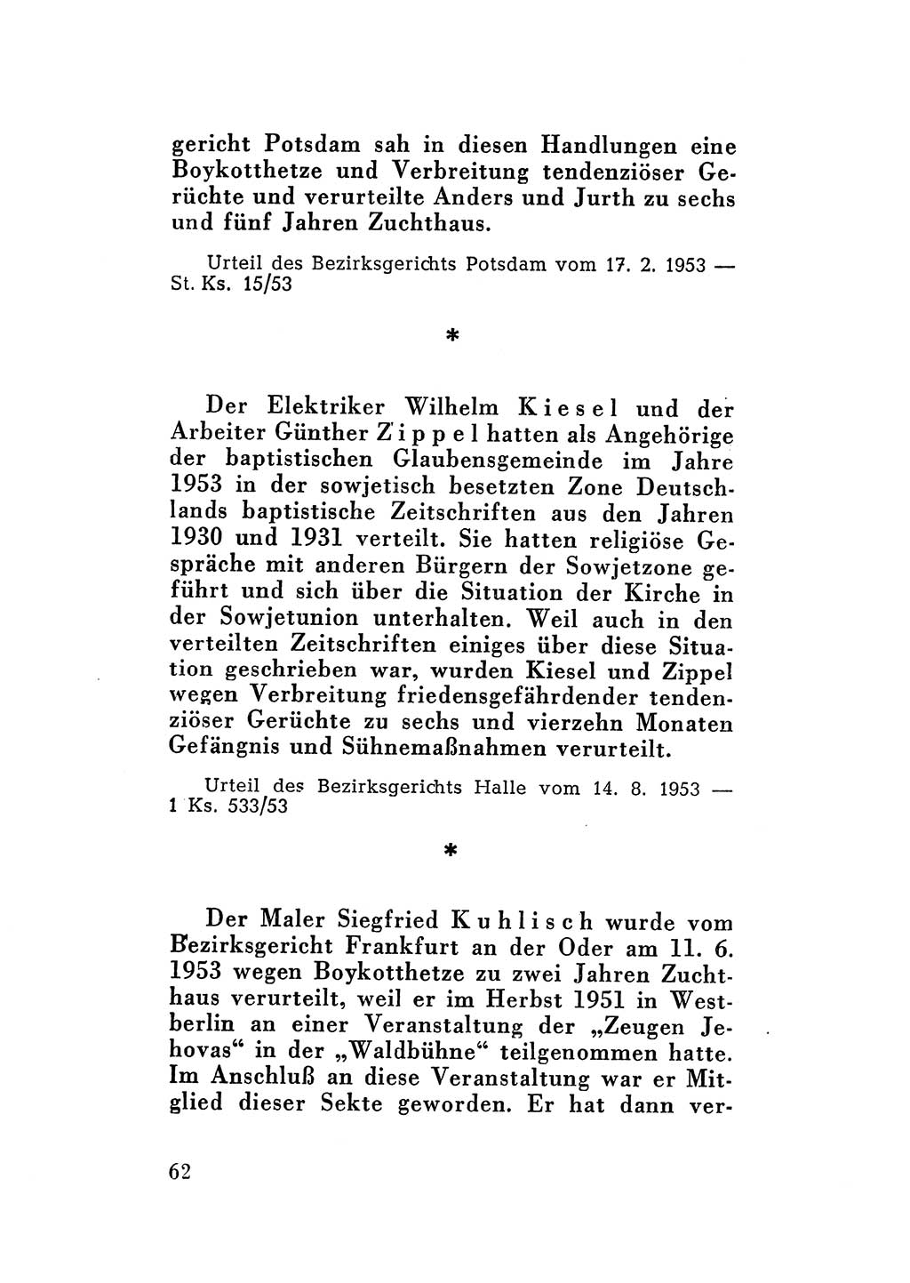 Katalog des Unrechts, Untersuchungsausschuß Freiheitlicher Juristen (UfJ) [Bundesrepublik Deutschland (BRD)] 1956, Seite 62 (Kat. UnR. UfJ BRD 1956, S. 62)