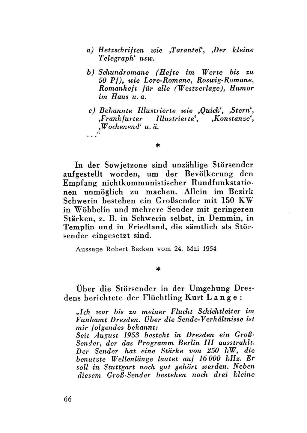 Katalog des Unrechts, Untersuchungsausschuß Freiheitlicher Juristen (UfJ) [Bundesrepublik Deutschland (BRD)] 1956, Seite 66 (Kat. UnR. UfJ BRD 1956, S. 66)