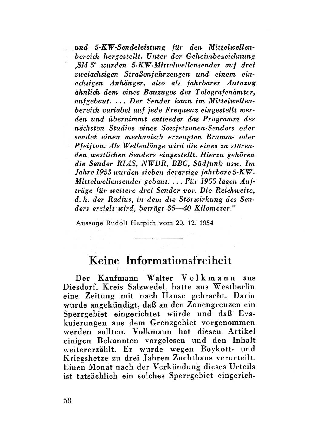 Katalog des Unrechts, Untersuchungsausschuß Freiheitlicher Juristen (UfJ) [Bundesrepublik Deutschland (BRD)] 1956, Seite 68 (Kat. UnR. UfJ BRD 1956, S. 68)