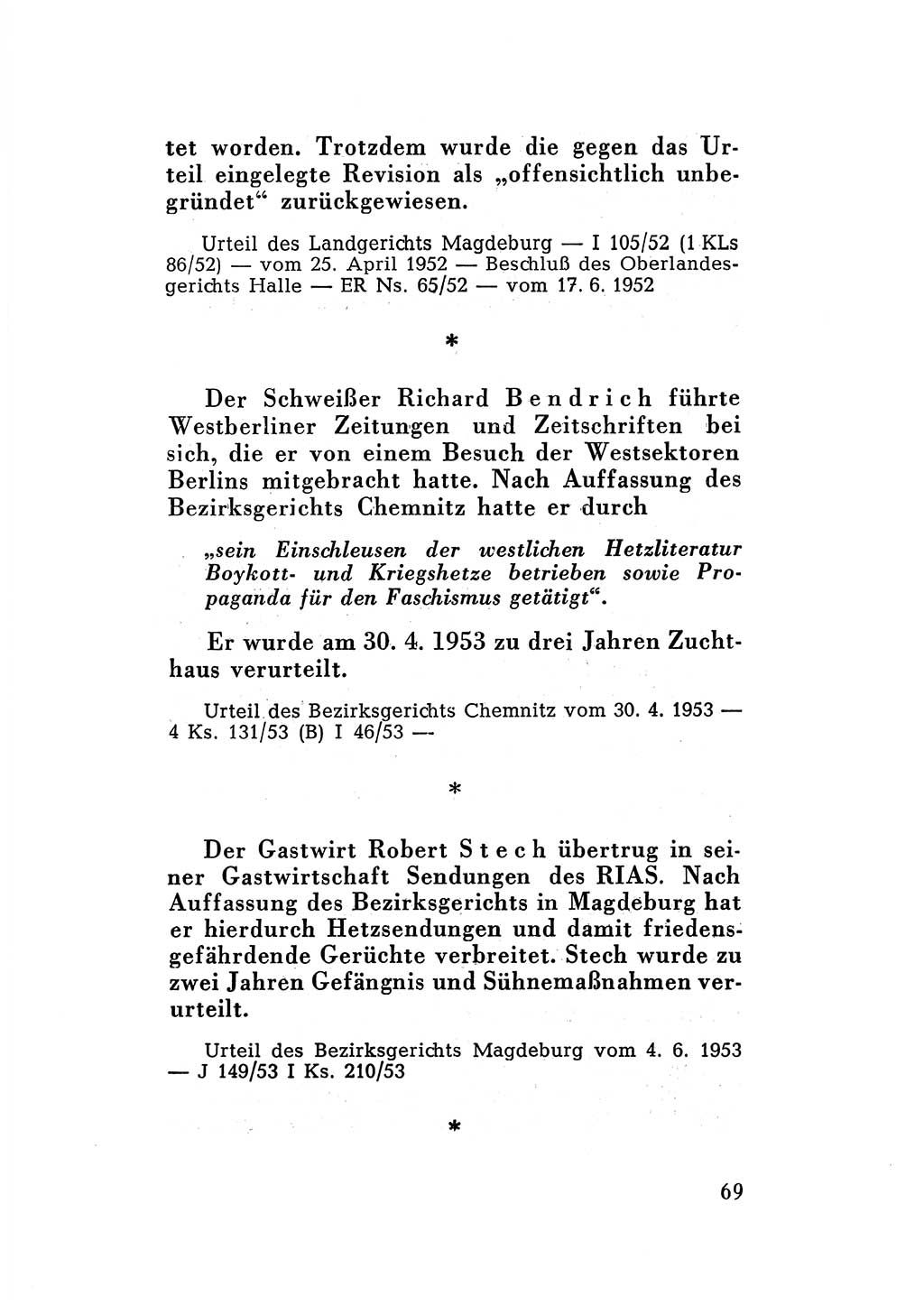 Katalog des Unrechts, Untersuchungsausschuß Freiheitlicher Juristen (UfJ) [Bundesrepublik Deutschland (BRD)] 1956, Seite 69 (Kat. UnR. UfJ BRD 1956, S. 69)
