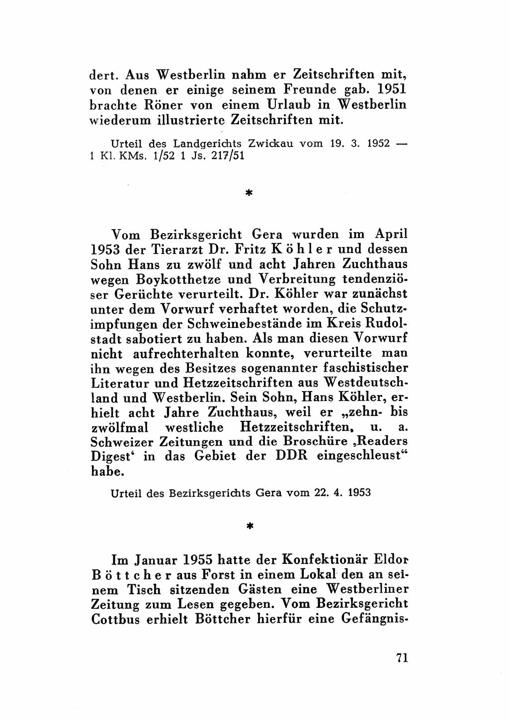 Katalog des Unrechts, Untersuchungsausschuß Freiheitlicher Juristen (UfJ) [Bundesrepublik Deutschland (BRD)] 1956, Seite 71 (Kat. UnR. UfJ BRD 1956, S. 71)