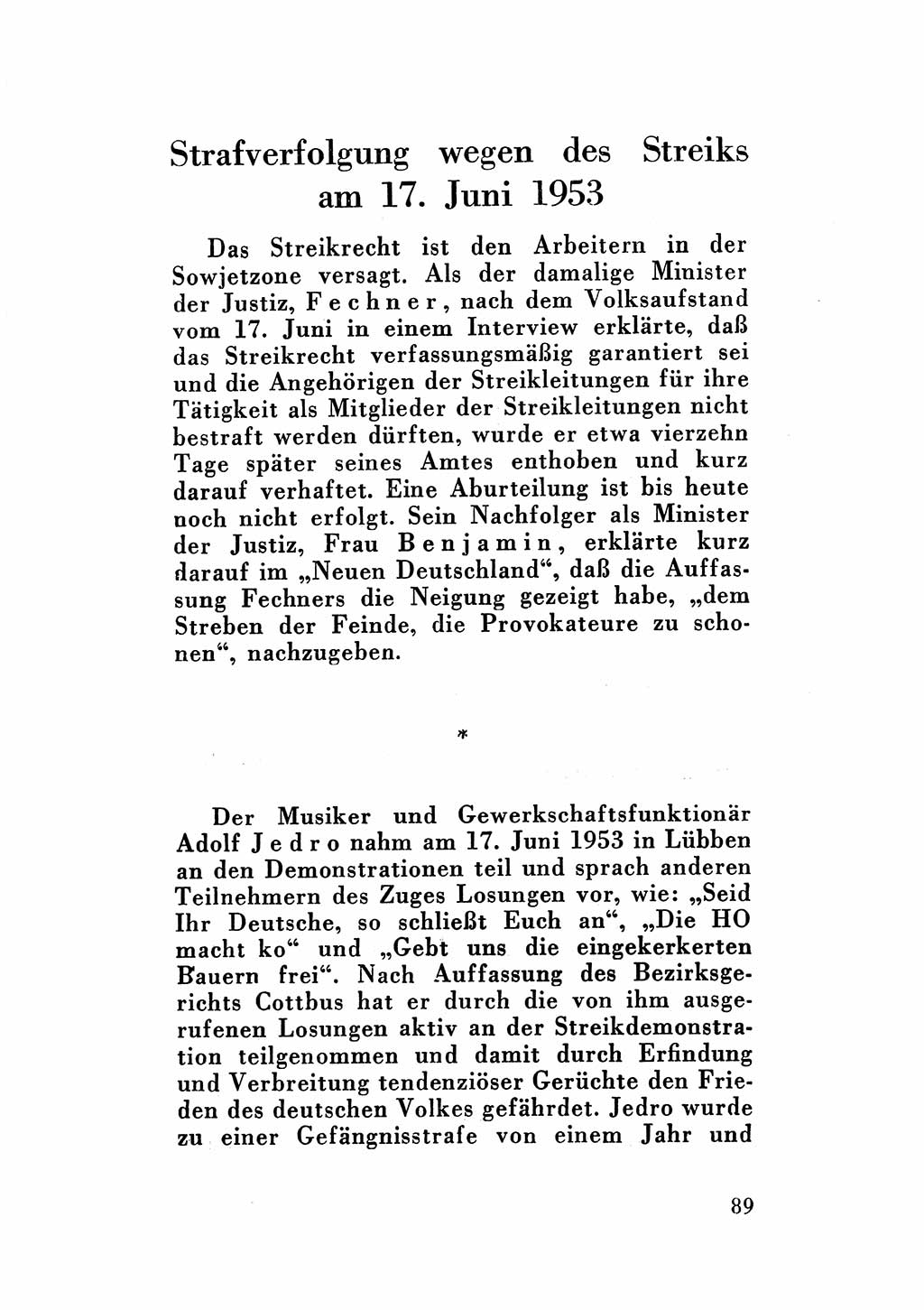 Katalog des Unrechts, Untersuchungsausschuß Freiheitlicher Juristen (UfJ) [Bundesrepublik Deutschland (BRD)] 1956, Seite 89 (Kat. UnR. UfJ BRD 1956, S. 89)