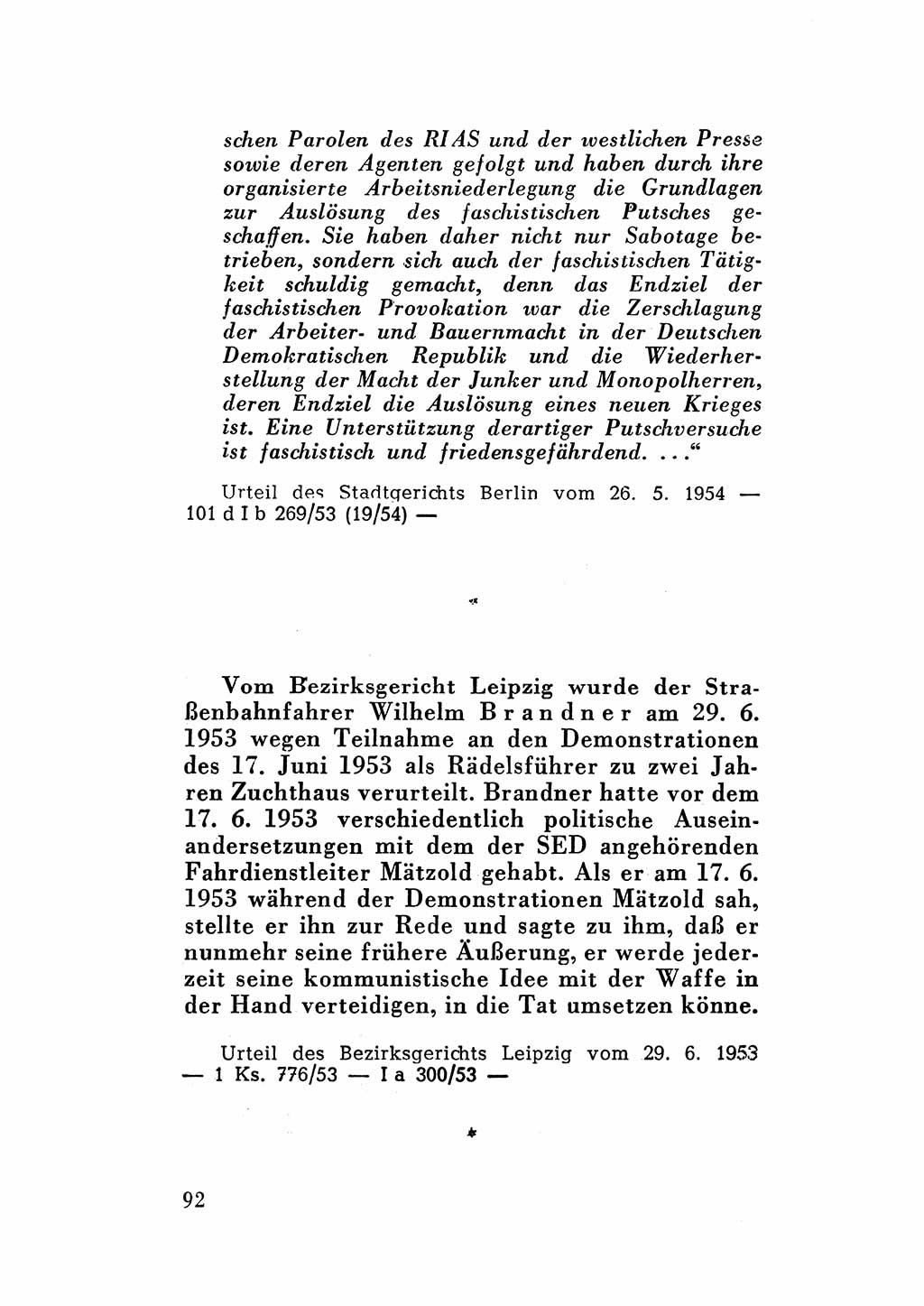 Katalog des Unrechts, Untersuchungsausschuß Freiheitlicher Juristen (UfJ) [Bundesrepublik Deutschland (BRD)] 1956, Seite 92 (Kat. UnR. UfJ BRD 1956, S. 92)