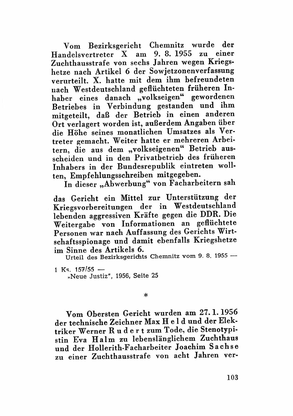 Katalog des Unrechts, Untersuchungsausschuß Freiheitlicher Juristen (UfJ) [Bundesrepublik Deutschland (BRD)] 1956, Seite 103 (Kat. UnR. UfJ BRD 1956, S. 103)