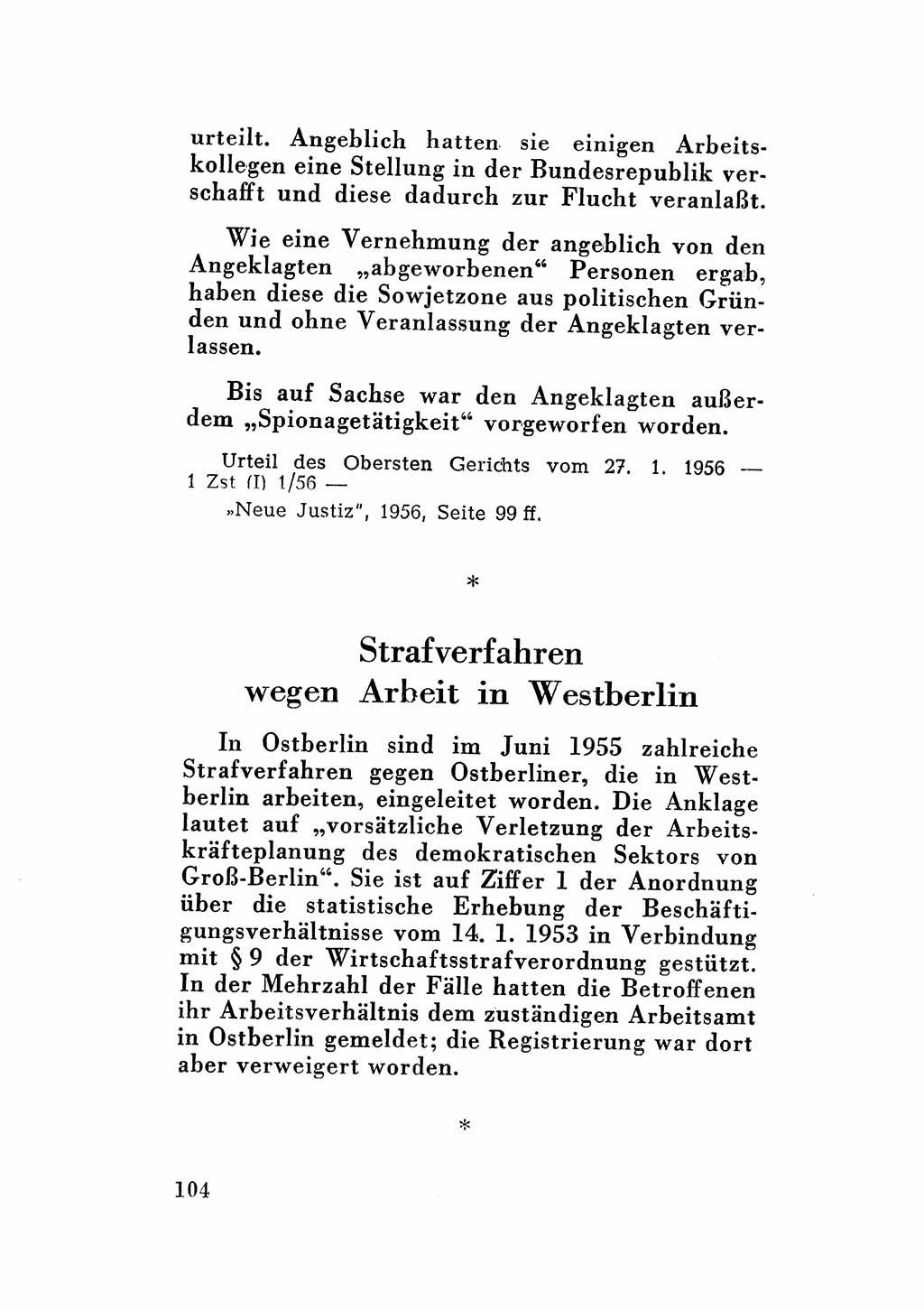 Katalog des Unrechts, Untersuchungsausschuß Freiheitlicher Juristen (UfJ) [Bundesrepublik Deutschland (BRD)] 1956, Seite 104 (Kat. UnR. UfJ BRD 1956, S. 104)