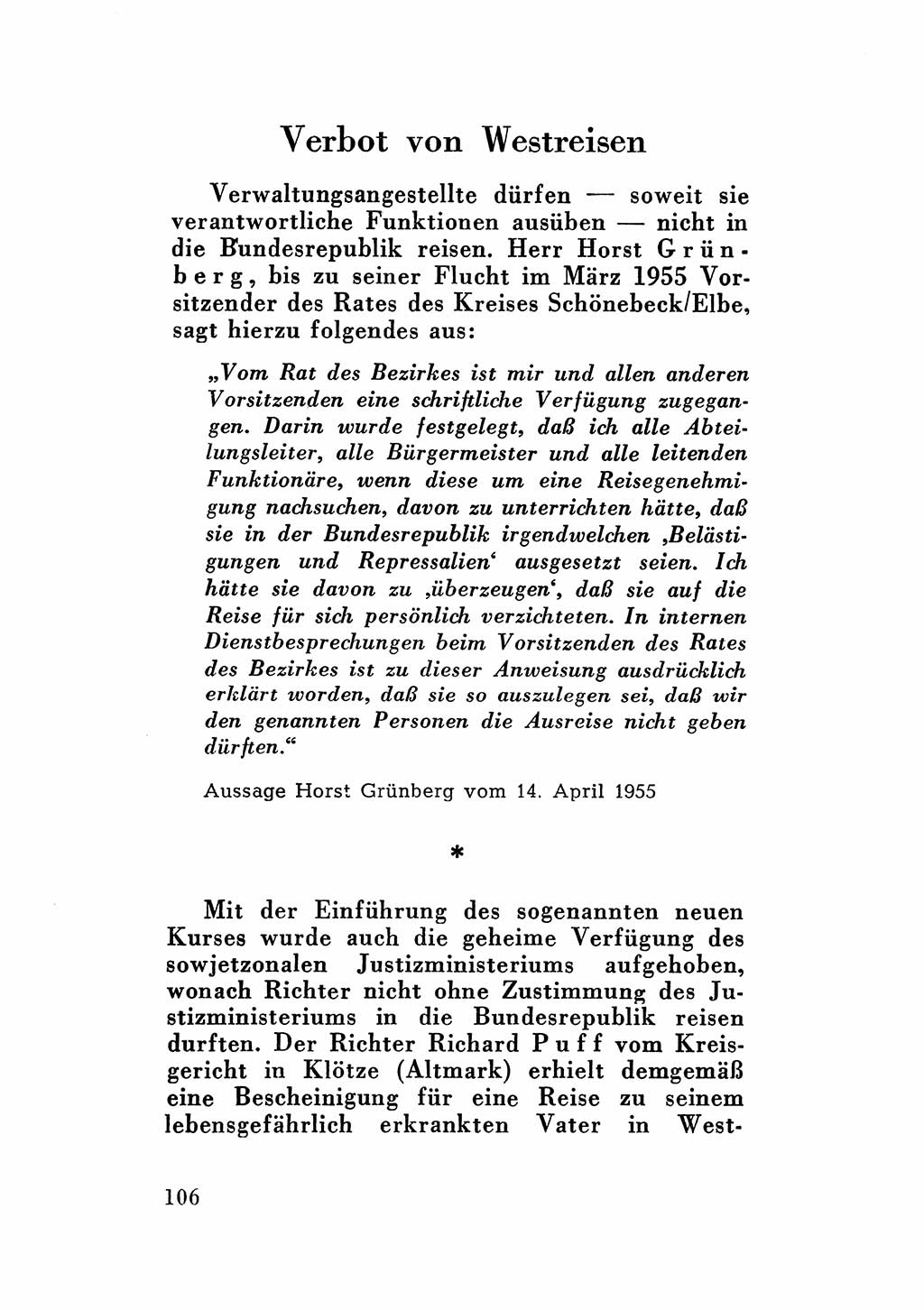 Katalog des Unrechts, Untersuchungsausschuß Freiheitlicher Juristen (UfJ) [Bundesrepublik Deutschland (BRD)] 1956, Seite 106 (Kat. UnR. UfJ BRD 1956, S. 106)