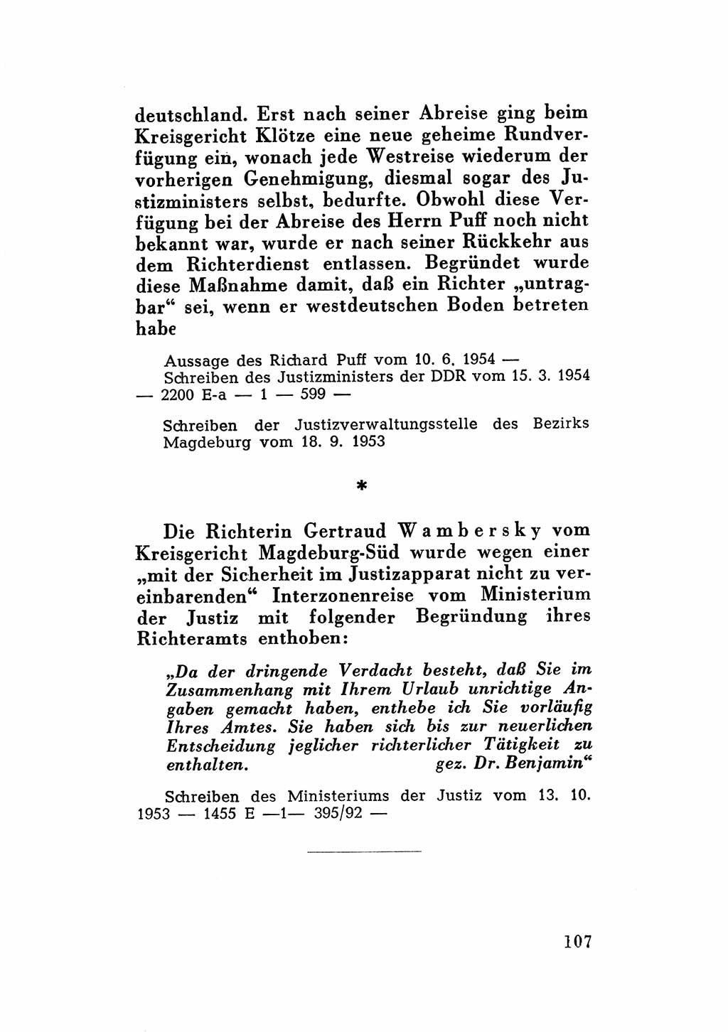 Katalog des Unrechts, Untersuchungsausschuß Freiheitlicher Juristen (UfJ) [Bundesrepublik Deutschland (BRD)] 1956, Seite 107 (Kat. UnR. UfJ BRD 1956, S. 107)