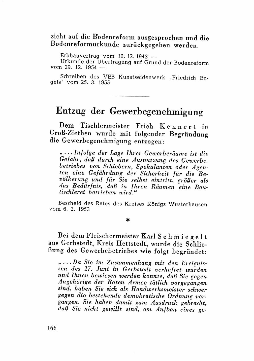 Katalog des Unrechts, Untersuchungsausschuß Freiheitlicher Juristen (UfJ) [Bundesrepublik Deutschland (BRD)] 1956, Seite 166 (Kat. UnR. UfJ BRD 1956, S. 166)
