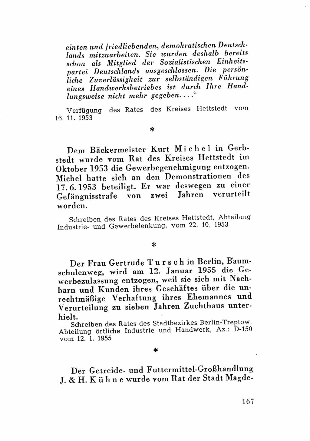 Katalog des Unrechts, Untersuchungsausschuß Freiheitlicher Juristen (UfJ) [Bundesrepublik Deutschland (BRD)] 1956, Seite 167 (Kat. UnR. UfJ BRD 1956, S. 167)