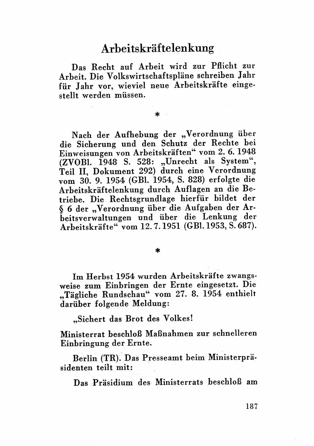 Katalog des Unrechts, Untersuchungsausschuß Freiheitlicher Juristen (UfJ) [Bundesrepublik Deutschland (BRD)] 1956, Seite 187 (Kat. UnR. UfJ BRD 1956, S. 187)