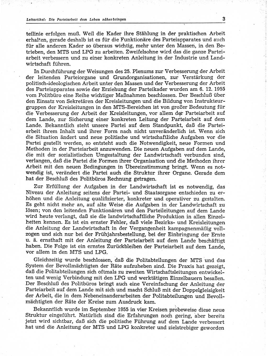 Neuer Weg (NW), Organ des Zentralkomitees (ZK) der SED (Sozialistische Einheitspartei Deutschlands) für Fragen des Parteiaufbaus und des Parteilebens, 11. Jahrgang [Deutsche Demokratische Republik (DDR)] 1956, Seite 3 (NW ZK SED DDR 1956, S. 3)