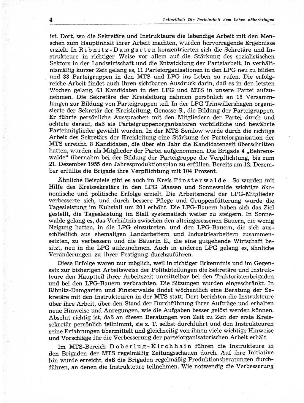 Neuer Weg (NW), Organ des Zentralkomitees (ZK) der SED (Sozialistische Einheitspartei Deutschlands) für Fragen des Parteiaufbaus und des Parteilebens, 11. Jahrgang [Deutsche Demokratische Republik (DDR)] 1956, Seite 4 (NW ZK SED DDR 1956, S. 4)