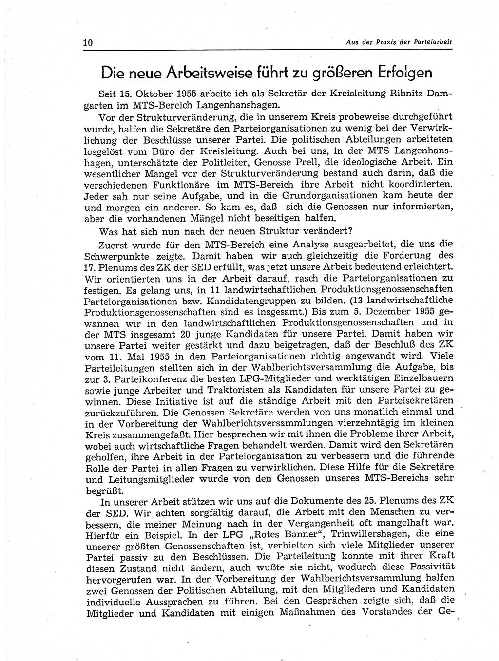 Neuer Weg (NW), Organ des Zentralkomitees (ZK) der SED (Sozialistische Einheitspartei Deutschlands) für Fragen des Parteiaufbaus und des Parteilebens, 11. Jahrgang [Deutsche Demokratische Republik (DDR)] 1956, Seite 10 (NW ZK SED DDR 1956, S. 10)