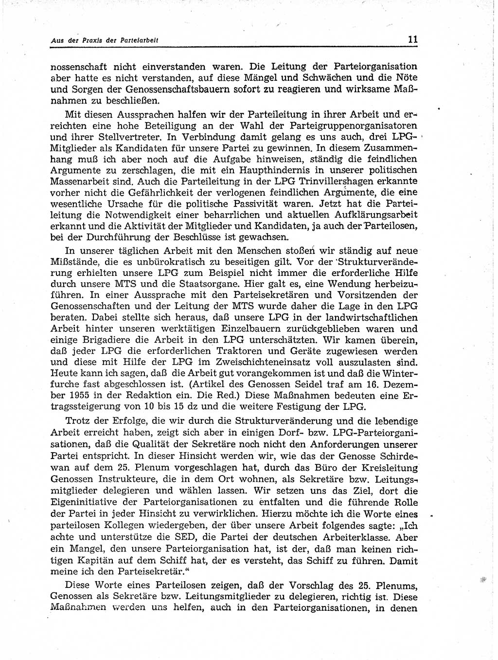 Neuer Weg (NW), Organ des Zentralkomitees (ZK) der SED (Sozialistische Einheitspartei Deutschlands) für Fragen des Parteiaufbaus und des Parteilebens, 11. Jahrgang [Deutsche Demokratische Republik (DDR)] 1956, Seite 11 (NW ZK SED DDR 1956, S. 11)