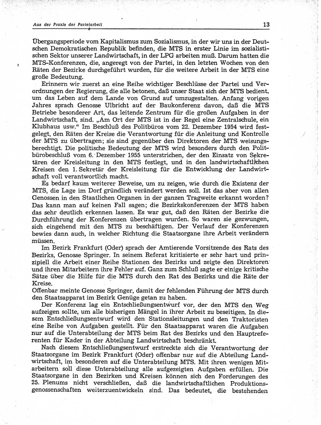 Neuer Weg (NW), Organ des Zentralkomitees (ZK) der SED (Sozialistische Einheitspartei Deutschlands) für Fragen des Parteiaufbaus und des Parteilebens, 11. Jahrgang [Deutsche Demokratische Republik (DDR)] 1956, Seite 13 (NW ZK SED DDR 1956, S. 13)