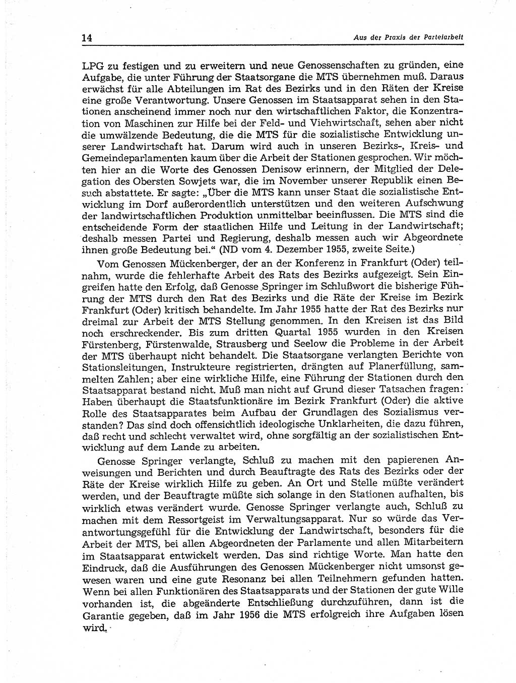 Neuer Weg (NW), Organ des Zentralkomitees (ZK) der SED (Sozialistische Einheitspartei Deutschlands) für Fragen des Parteiaufbaus und des Parteilebens, 11. Jahrgang [Deutsche Demokratische Republik (DDR)] 1956, Seite 14 (NW ZK SED DDR 1956, S. 14)