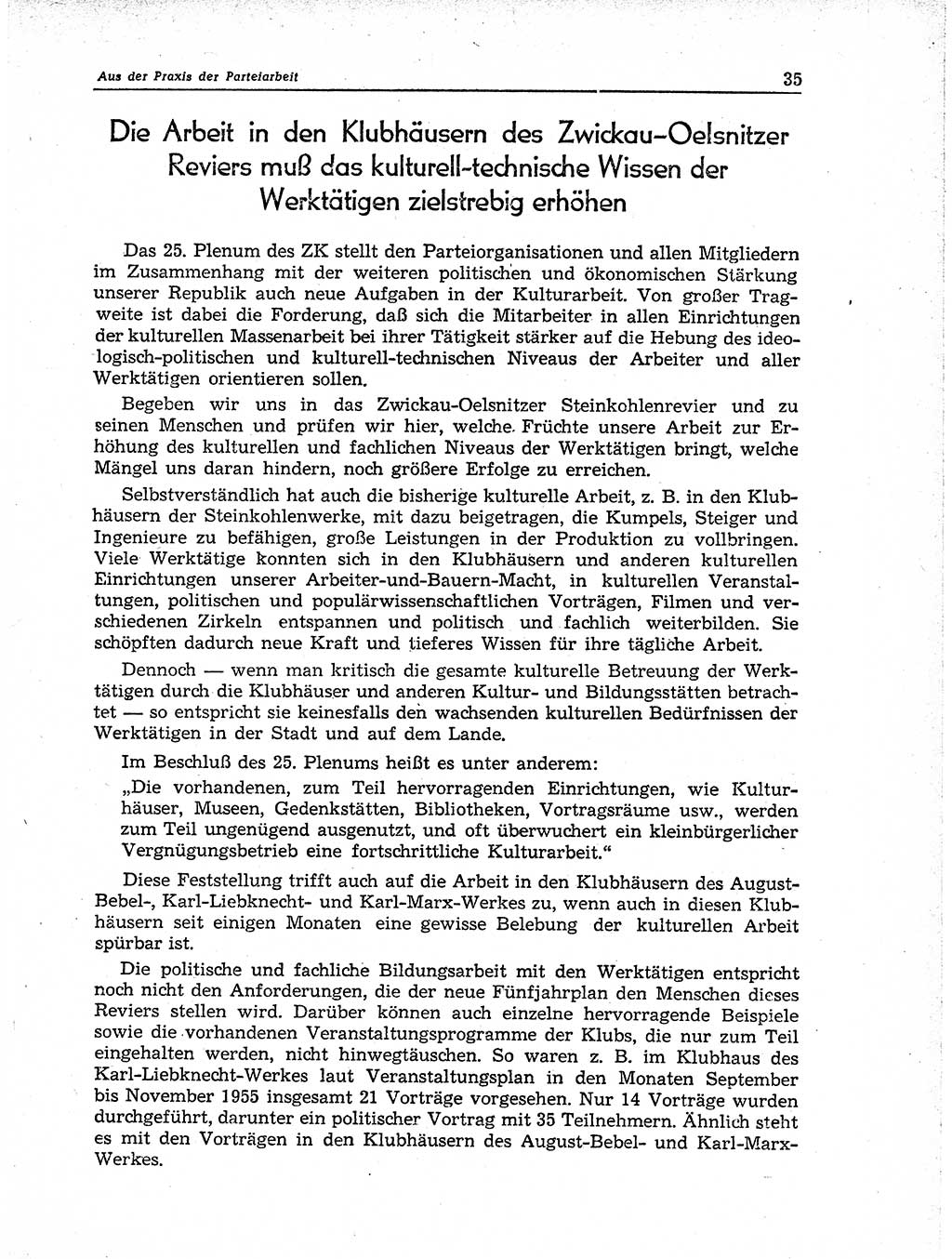 Neuer Weg (NW), Organ des Zentralkomitees (ZK) der SED (Sozialistische Einheitspartei Deutschlands) für Fragen des Parteiaufbaus und des Parteilebens, 11. Jahrgang [Deutsche Demokratische Republik (DDR)] 1956, Seite 35 (NW ZK SED DDR 1956, S. 35)