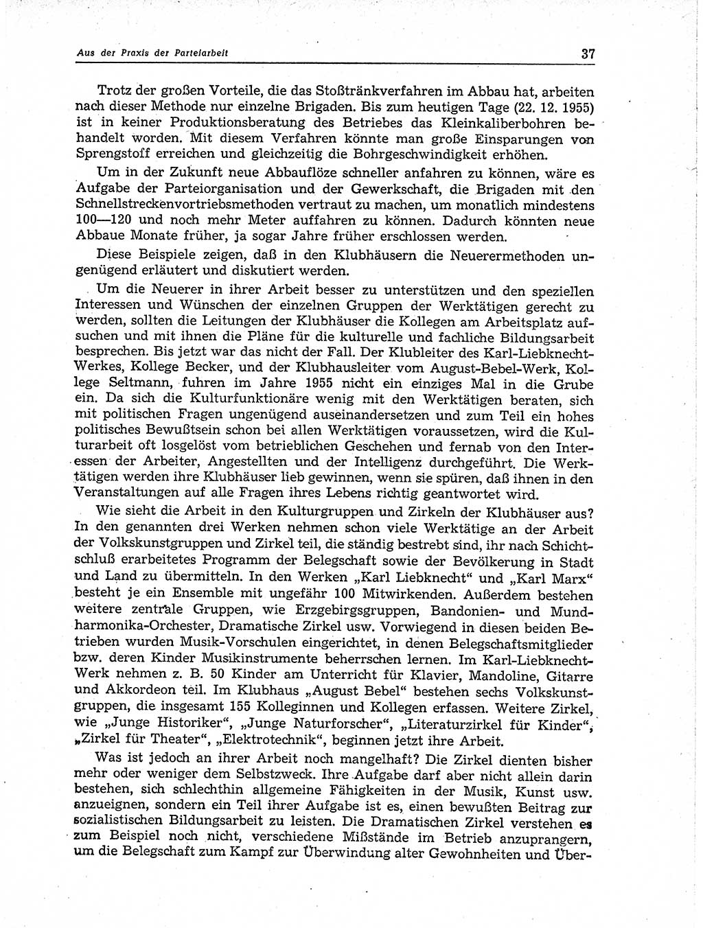 Neuer Weg (NW), Organ des Zentralkomitees (ZK) der SED (Sozialistische Einheitspartei Deutschlands) für Fragen des Parteiaufbaus und des Parteilebens, 11. Jahrgang [Deutsche Demokratische Republik (DDR)] 1956, Seite 37 (NW ZK SED DDR 1956, S. 37)