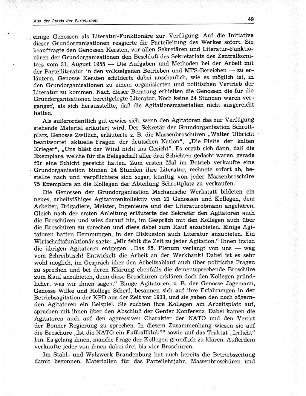 Neuer Weg (NW), Organ des Zentralkomitees (ZK) der SED (Sozialistische Einheitspartei Deutschlands) für Fragen des Parteiaufbaus und des Parteilebens, 11. Jahrgang [Deutsche Demokratische Republik (DDR)] 1956, Seite 49 (NW ZK SED DDR 1956, S. 49)