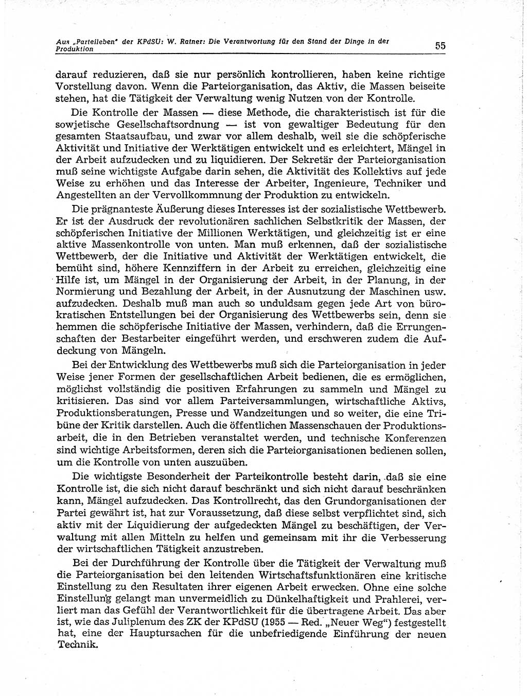 Neuer Weg (NW), Organ des Zentralkomitees (ZK) der SED (Sozialistische Einheitspartei Deutschlands) für Fragen des Parteiaufbaus und des Parteilebens, 11. Jahrgang [Deutsche Demokratische Republik (DDR)] 1956, Seite 55 (NW ZK SED DDR 1956, S. 55)