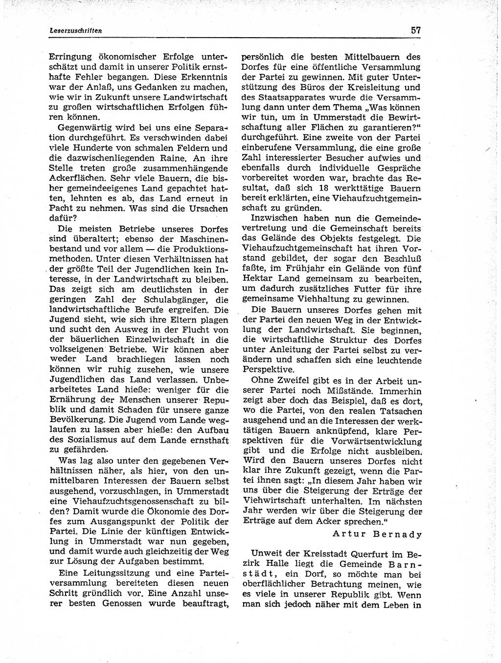 Neuer Weg (NW), Organ des Zentralkomitees (ZK) der SED (Sozialistische Einheitspartei Deutschlands) für Fragen des Parteiaufbaus und des Parteilebens, 11. Jahrgang [Deutsche Demokratische Republik (DDR)] 1956, Seite 57 (NW ZK SED DDR 1956, S. 57)