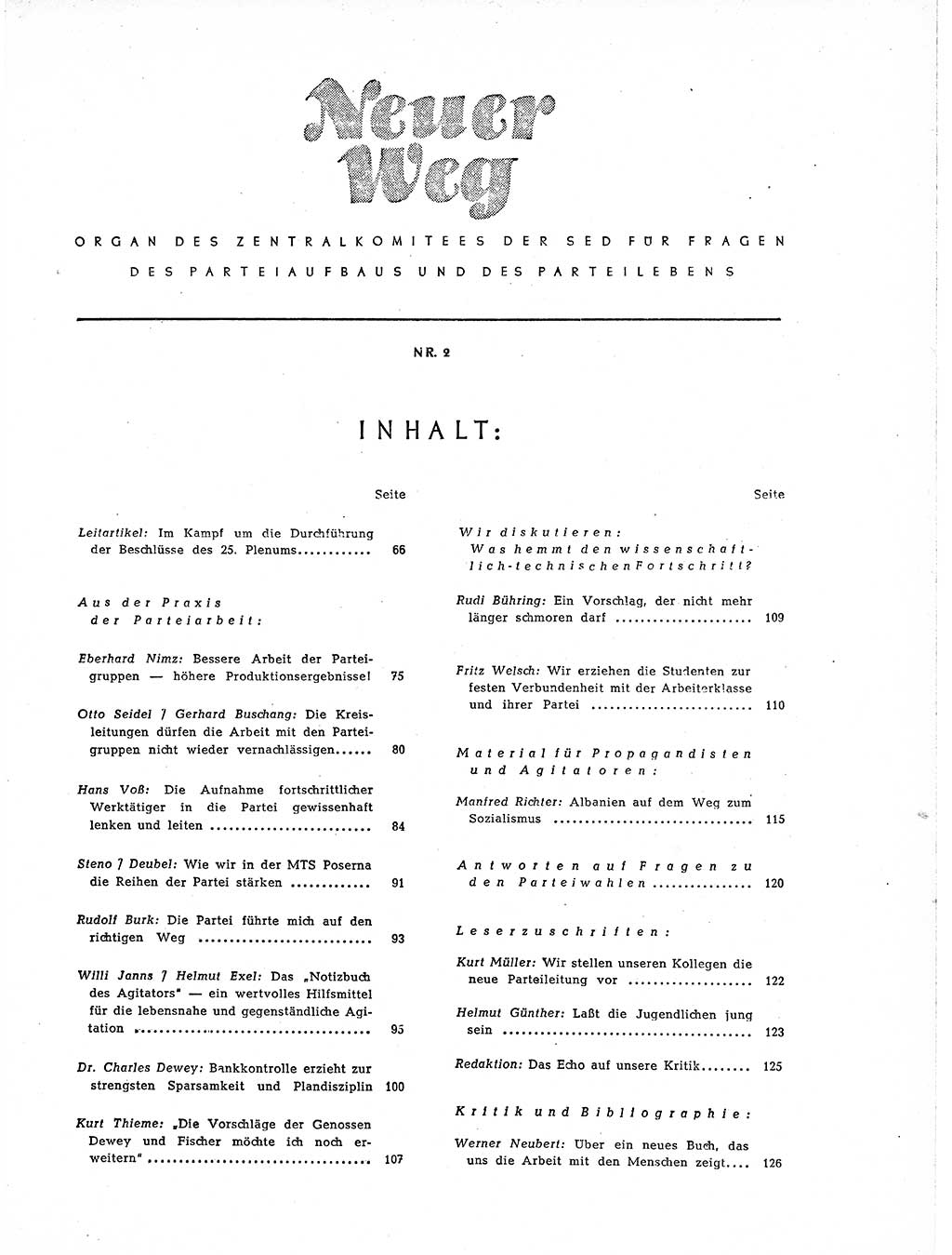 Neuer Weg (NW), Organ des Zentralkomitees (ZK) der SED (Sozialistische Einheitspartei Deutschlands) für Fragen des Parteiaufbaus und des Parteilebens, 11. Jahrgang [Deutsche Demokratische Republik (DDR)] 1956, Seite 65 (NW ZK SED DDR 1956, S. 65)