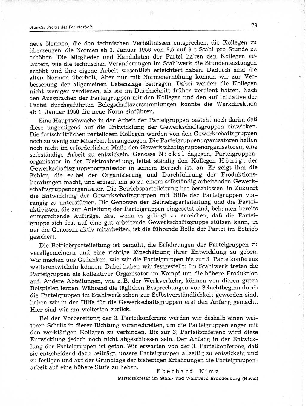 Neuer Weg (NW), Organ des Zentralkomitees (ZK) der SED (Sozialistische Einheitspartei Deutschlands) für Fragen des Parteiaufbaus und des Parteilebens, 11. Jahrgang [Deutsche Demokratische Republik (DDR)] 1956, Seite 79 (NW ZK SED DDR 1956, S. 79)