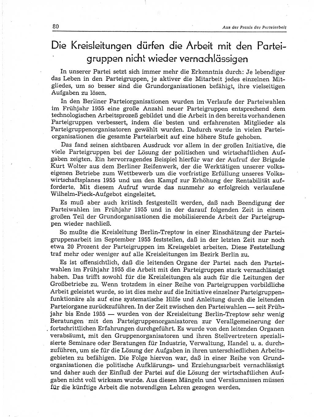 Neuer Weg (NW), Organ des Zentralkomitees (ZK) der SED (Sozialistische Einheitspartei Deutschlands) für Fragen des Parteiaufbaus und des Parteilebens, 11. Jahrgang [Deutsche Demokratische Republik (DDR)] 1956, Seite 80 (NW ZK SED DDR 1956, S. 80)