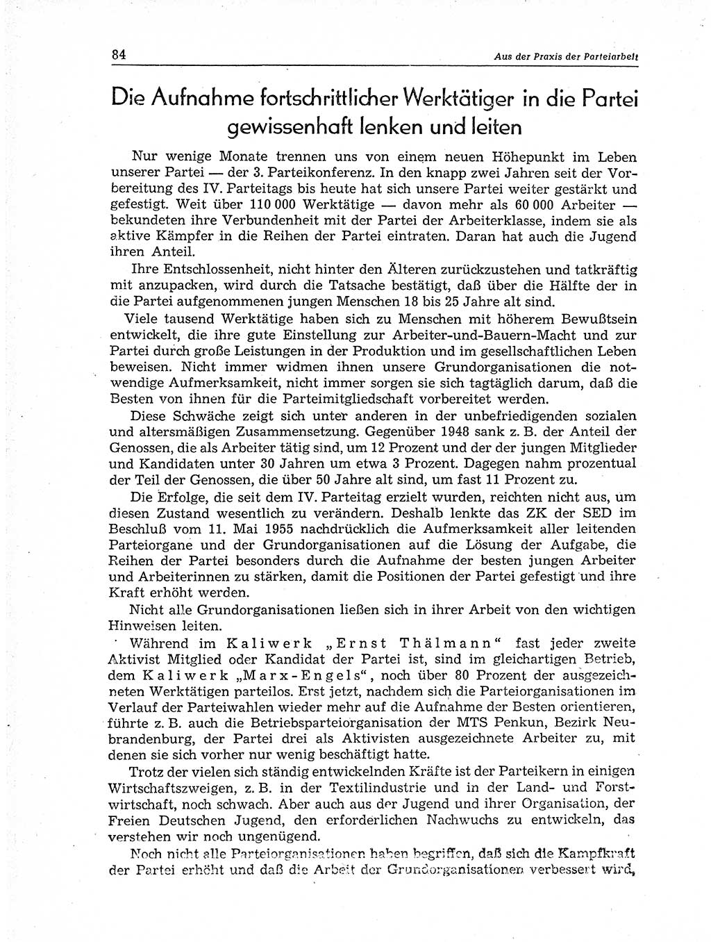 Neuer Weg (NW), Organ des Zentralkomitees (ZK) der SED (Sozialistische Einheitspartei Deutschlands) für Fragen des Parteiaufbaus und des Parteilebens, 11. Jahrgang [Deutsche Demokratische Republik (DDR)] 1956, Seite 84 (NW ZK SED DDR 1956, S. 84)