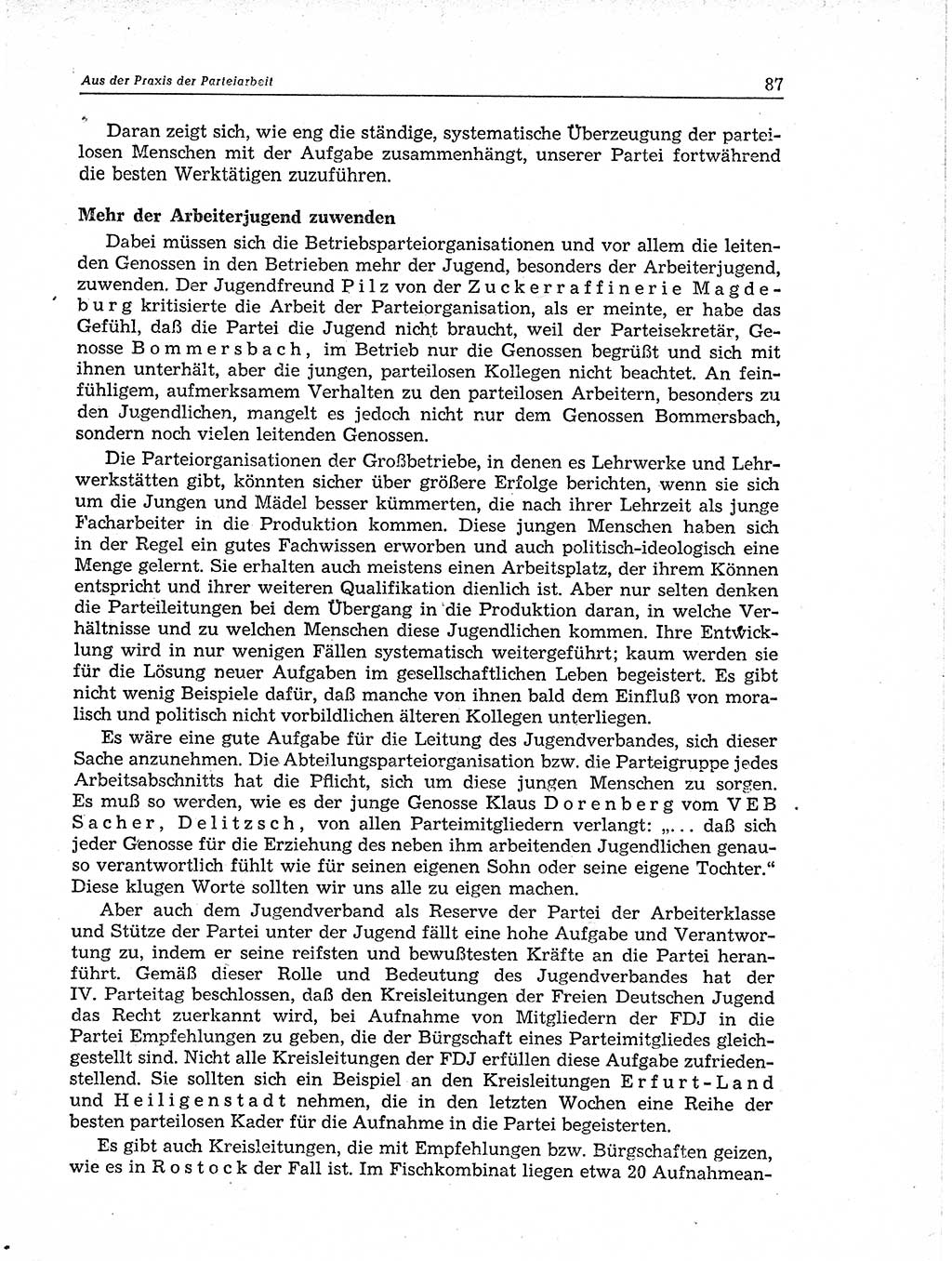 Neuer Weg (NW), Organ des Zentralkomitees (ZK) der SED (Sozialistische Einheitspartei Deutschlands) für Fragen des Parteiaufbaus und des Parteilebens, 11. Jahrgang [Deutsche Demokratische Republik (DDR)] 1956, Seite 87 (NW ZK SED DDR 1956, S. 87)