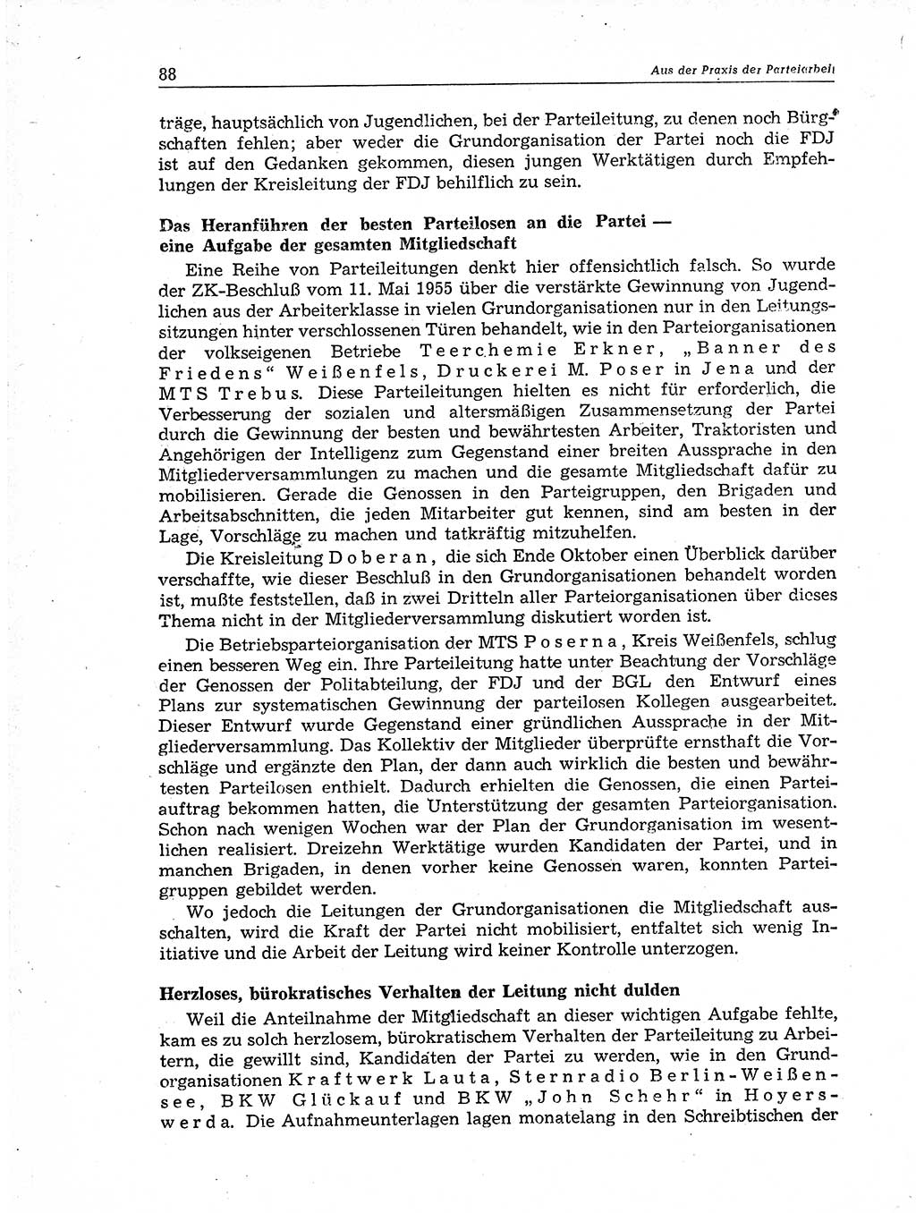 Neuer Weg (NW), Organ des Zentralkomitees (ZK) der SED (Sozialistische Einheitspartei Deutschlands) für Fragen des Parteiaufbaus und des Parteilebens, 11. Jahrgang [Deutsche Demokratische Republik (DDR)] 1956, Seite 88 (NW ZK SED DDR 1956, S. 88)