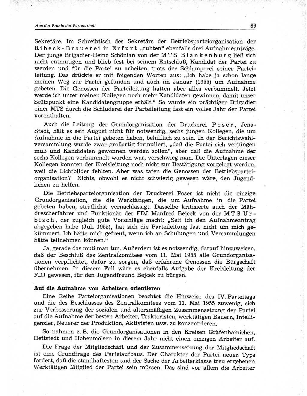 Neuer Weg (NW), Organ des Zentralkomitees (ZK) der SED (Sozialistische Einheitspartei Deutschlands) für Fragen des Parteiaufbaus und des Parteilebens, 11. Jahrgang [Deutsche Demokratische Republik (DDR)] 1956, Seite 89 (NW ZK SED DDR 1956, S. 89)