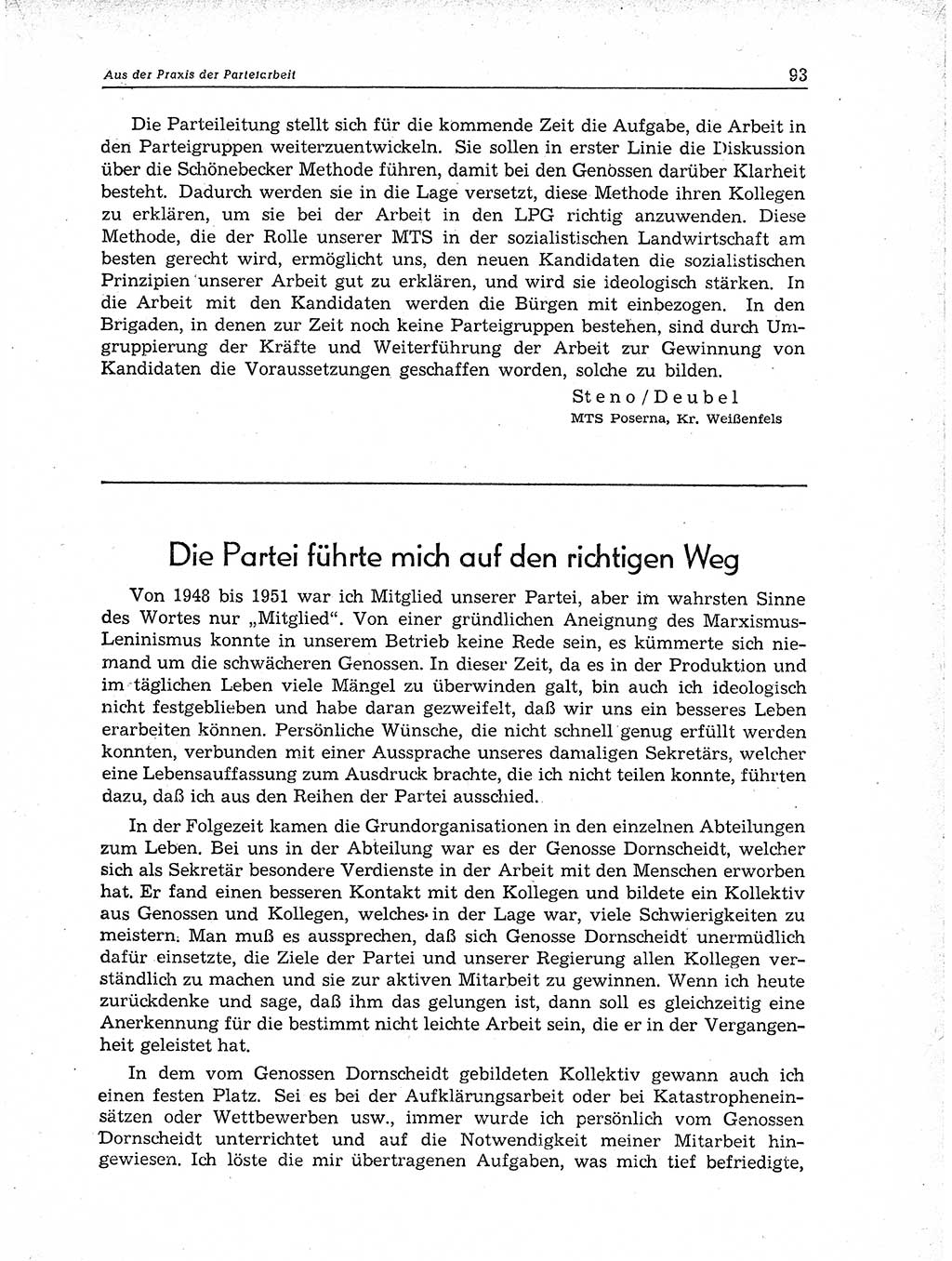 Neuer Weg (NW), Organ des Zentralkomitees (ZK) der SED (Sozialistische Einheitspartei Deutschlands) für Fragen des Parteiaufbaus und des Parteilebens, 11. Jahrgang [Deutsche Demokratische Republik (DDR)] 1956, Seite 93 (NW ZK SED DDR 1956, S. 93)