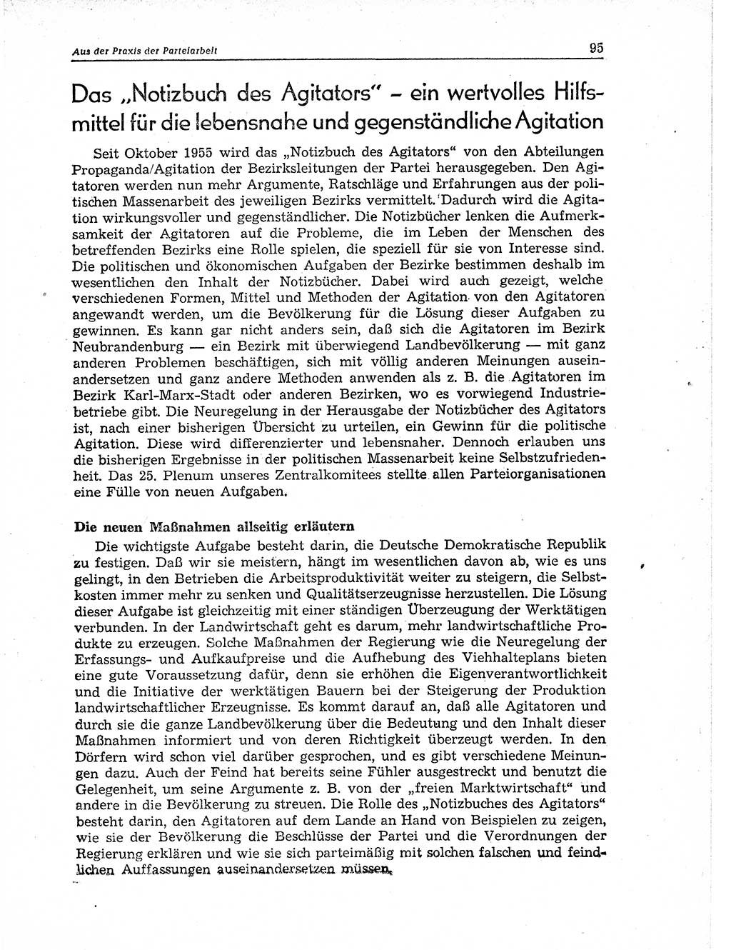 Neuer Weg (NW), Organ des Zentralkomitees (ZK) der SED (Sozialistische Einheitspartei Deutschlands) für Fragen des Parteiaufbaus und des Parteilebens, 11. Jahrgang [Deutsche Demokratische Republik (DDR)] 1956, Seite 95 (NW ZK SED DDR 1956, S. 95)