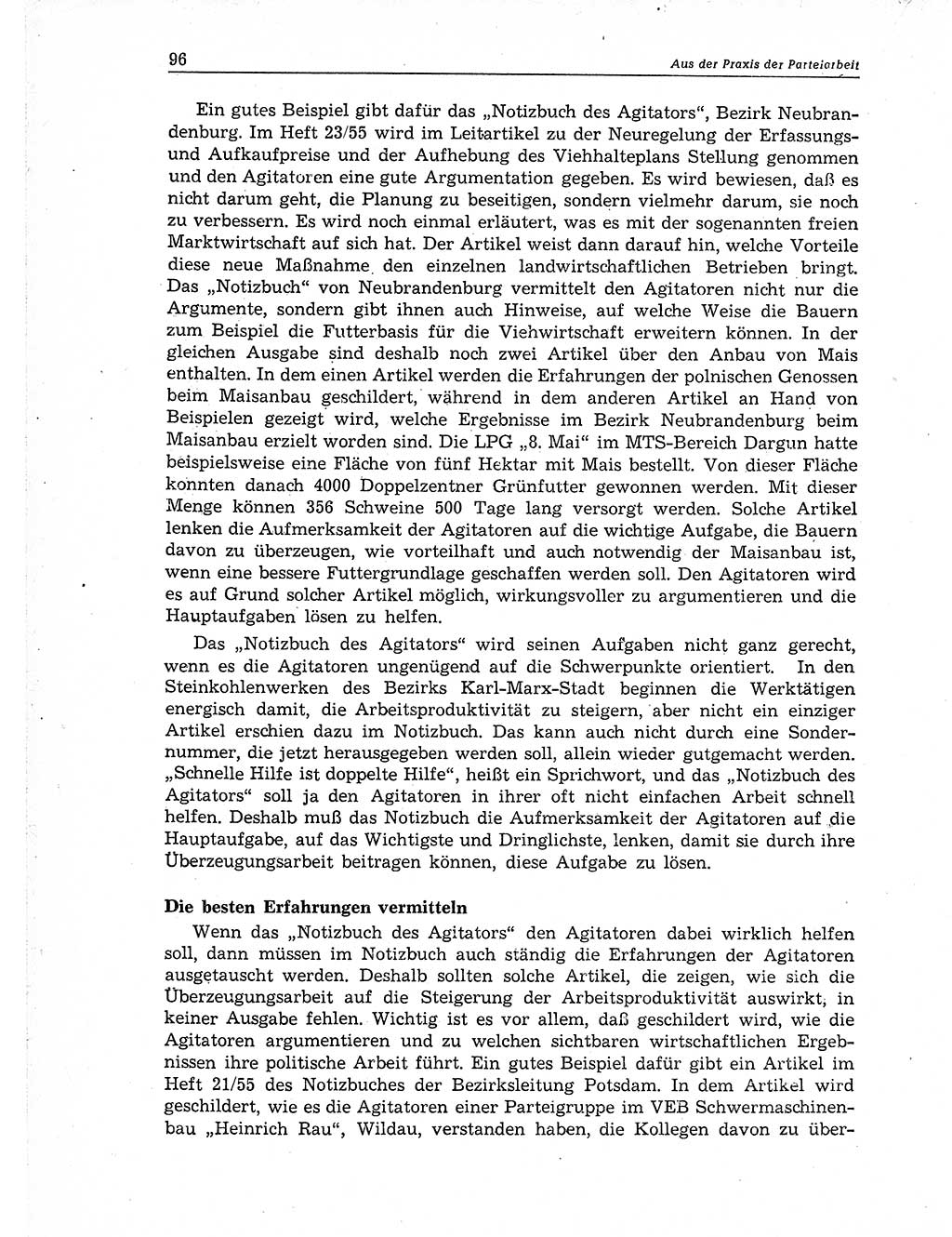 Neuer Weg (NW), Organ des Zentralkomitees (ZK) der SED (Sozialistische Einheitspartei Deutschlands) für Fragen des Parteiaufbaus und des Parteilebens, 11. Jahrgang [Deutsche Demokratische Republik (DDR)] 1956, Seite 96 (NW ZK SED DDR 1956, S. 96)