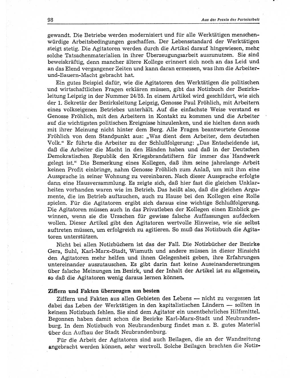Neuer Weg (NW), Organ des Zentralkomitees (ZK) der SED (Sozialistische Einheitspartei Deutschlands) für Fragen des Parteiaufbaus und des Parteilebens, 11. Jahrgang [Deutsche Demokratische Republik (DDR)] 1956, Seite 98 (NW ZK SED DDR 1956, S. 98)