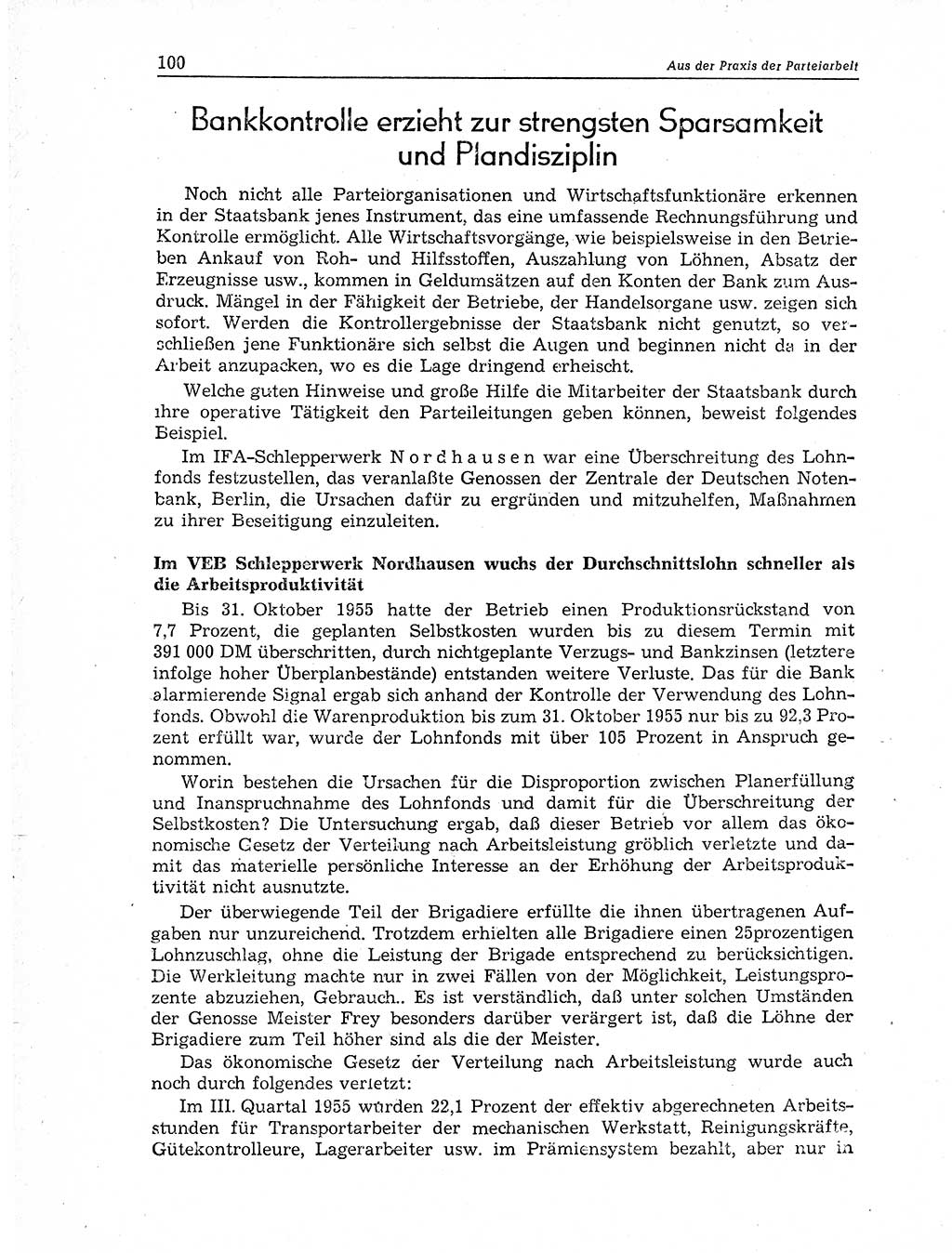 Neuer Weg (NW), Organ des Zentralkomitees (ZK) der SED (Sozialistische Einheitspartei Deutschlands) für Fragen des Parteiaufbaus und des Parteilebens, 11. Jahrgang [Deutsche Demokratische Republik (DDR)] 1956, Seite 100 (NW ZK SED DDR 1956, S. 100)