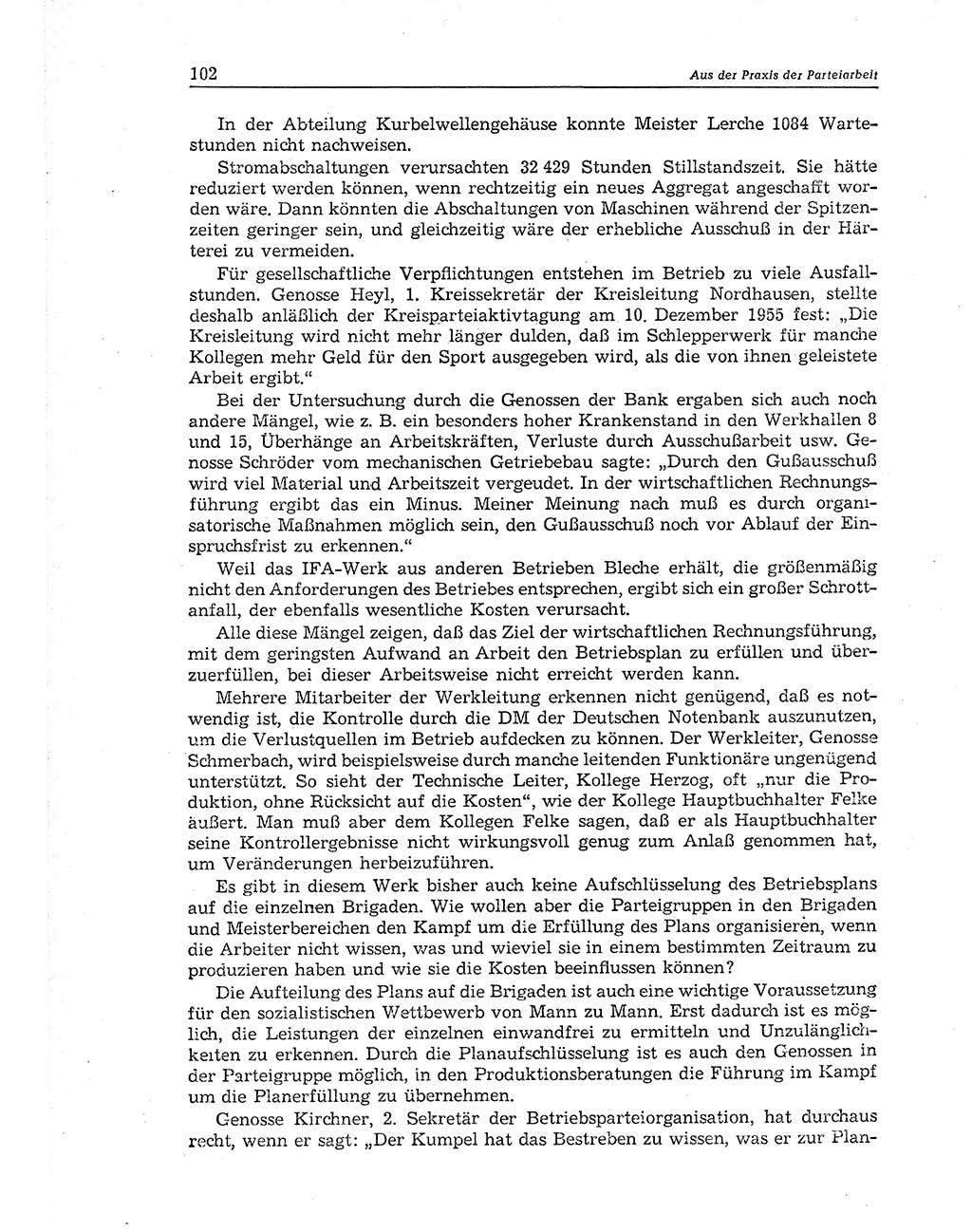 Neuer Weg (NW), Organ des Zentralkomitees (ZK) der SED (Sozialistische Einheitspartei Deutschlands) für Fragen des Parteiaufbaus und des Parteilebens, 11. Jahrgang [Deutsche Demokratische Republik (DDR)] 1956, Seite 102 (NW ZK SED DDR 1956, S. 102)