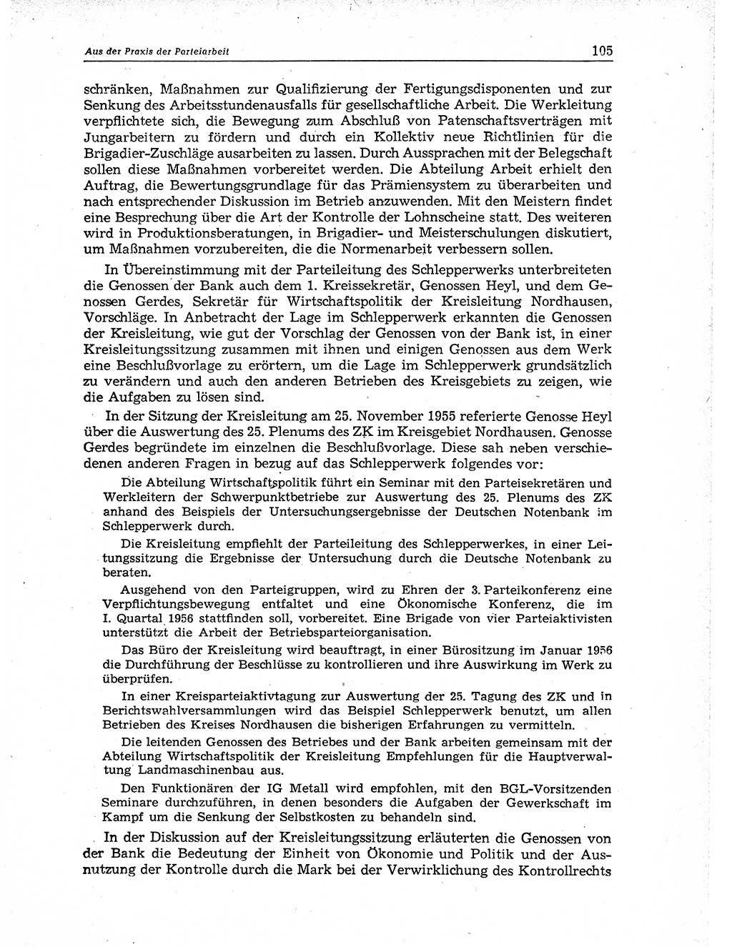 Neuer Weg (NW), Organ des Zentralkomitees (ZK) der SED (Sozialistische Einheitspartei Deutschlands) für Fragen des Parteiaufbaus und des Parteilebens, 11. Jahrgang [Deutsche Demokratische Republik (DDR)] 1956, Seite 105 (NW ZK SED DDR 1956, S. 105)