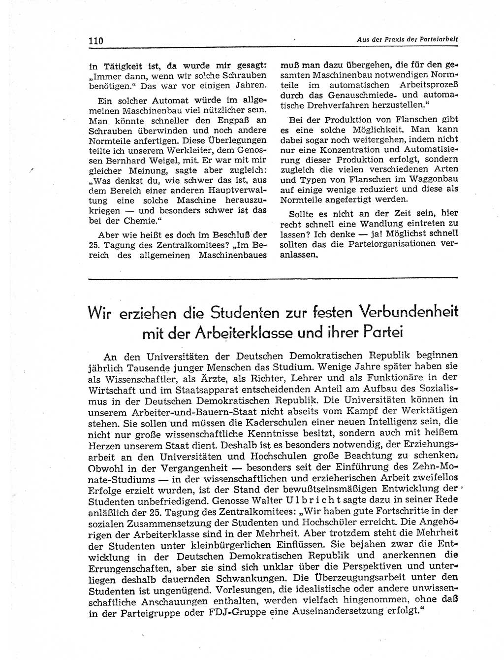 Neuer Weg (NW), Organ des Zentralkomitees (ZK) der SED (Sozialistische Einheitspartei Deutschlands) für Fragen des Parteiaufbaus und des Parteilebens, 11. Jahrgang [Deutsche Demokratische Republik (DDR)] 1956, Seite 110 (NW ZK SED DDR 1956, S. 110)