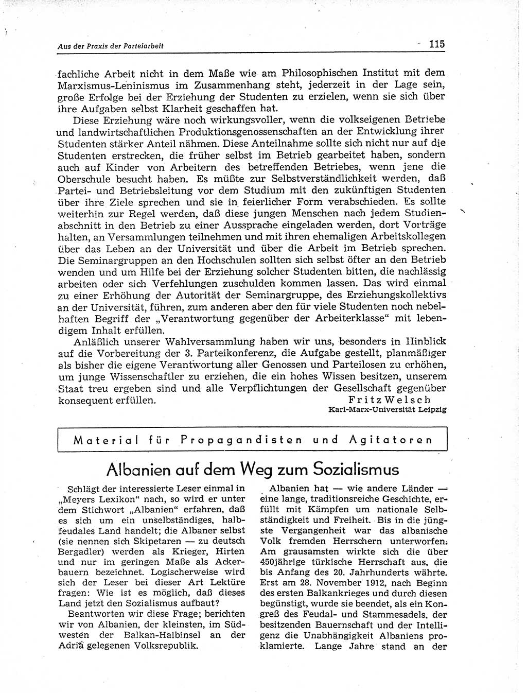 Neuer Weg (NW), Organ des Zentralkomitees (ZK) der SED (Sozialistische Einheitspartei Deutschlands) für Fragen des Parteiaufbaus und des Parteilebens, 11. Jahrgang [Deutsche Demokratische Republik (DDR)] 1956, Seite 115 (NW ZK SED DDR 1956, S. 115)