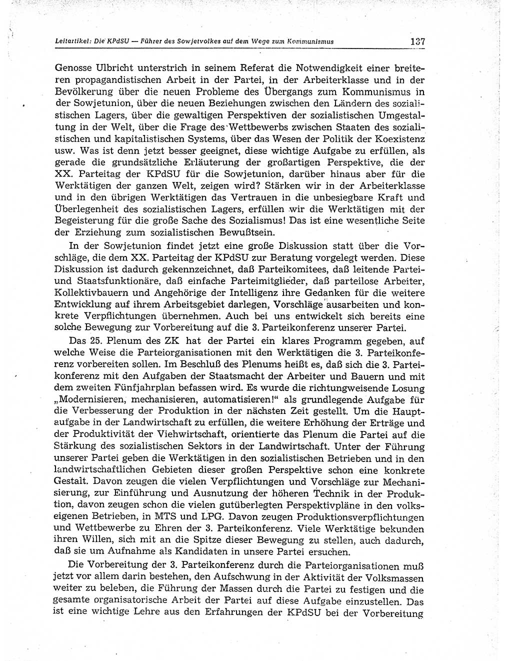 Neuer Weg (NW), Organ des Zentralkomitees (ZK) der SED (Sozialistische Einheitspartei Deutschlands) für Fragen des Parteiaufbaus und des Parteilebens, 11. Jahrgang [Deutsche Demokratische Republik (DDR)] 1956, Seite 137 (NW ZK SED DDR 1956, S. 137)