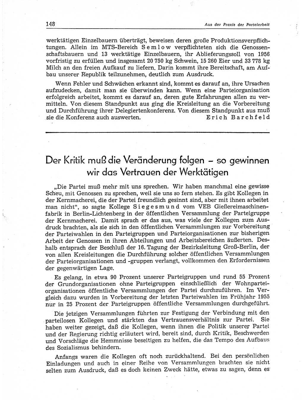 Neuer Weg (NW), Organ des Zentralkomitees (ZK) der SED (Sozialistische Einheitspartei Deutschlands) für Fragen des Parteiaufbaus und des Parteilebens, 11. Jahrgang [Deutsche Demokratische Republik (DDR)] 1956, Seite 148 (NW ZK SED DDR 1956, S. 148)