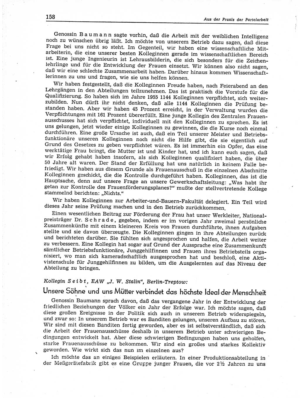 Neuer Weg (NW), Organ des Zentralkomitees (ZK) der SED (Sozialistische Einheitspartei Deutschlands) für Fragen des Parteiaufbaus und des Parteilebens, 11. Jahrgang [Deutsche Demokratische Republik (DDR)] 1956, Seite 158 (NW ZK SED DDR 1956, S. 158)