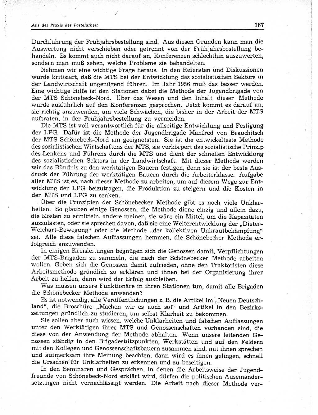 Neuer Weg (NW), Organ des Zentralkomitees (ZK) der SED (Sozialistische Einheitspartei Deutschlands) für Fragen des Parteiaufbaus und des Parteilebens, 11. Jahrgang [Deutsche Demokratische Republik (DDR)] 1956, Seite 167 (NW ZK SED DDR 1956, S. 167)