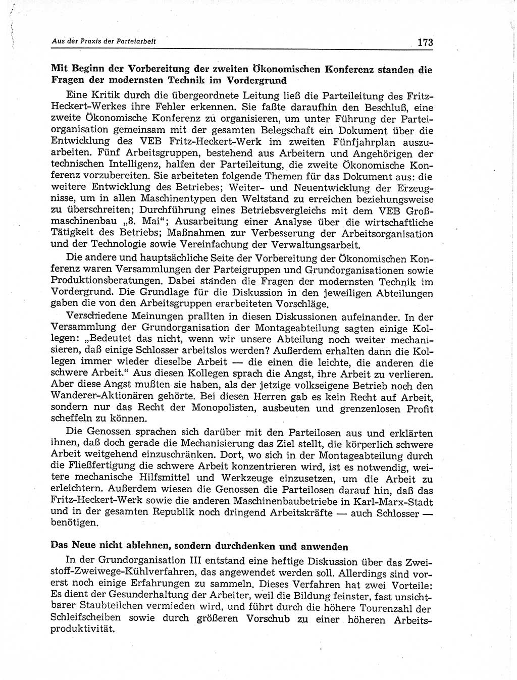 Neuer Weg (NW), Organ des Zentralkomitees (ZK) der SED (Sozialistische Einheitspartei Deutschlands) für Fragen des Parteiaufbaus und des Parteilebens, 11. Jahrgang [Deutsche Demokratische Republik (DDR)] 1956, Seite 173 (NW ZK SED DDR 1956, S. 173)