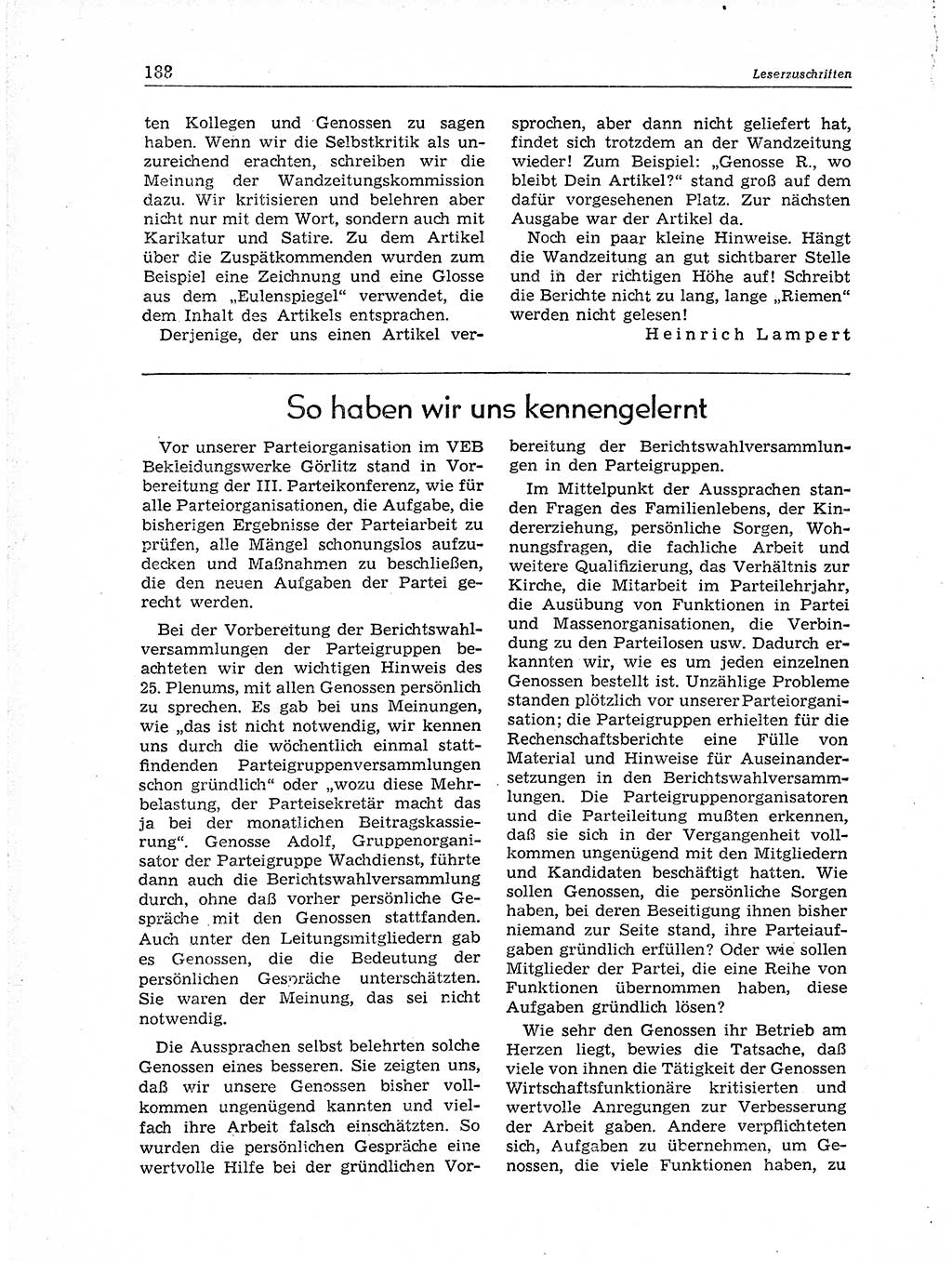 Neuer Weg (NW), Organ des Zentralkomitees (ZK) der SED (Sozialistische Einheitspartei Deutschlands) für Fragen des Parteiaufbaus und des Parteilebens, 11. Jahrgang [Deutsche Demokratische Republik (DDR)] 1956, Seite 188 (NW ZK SED DDR 1956, S. 188)