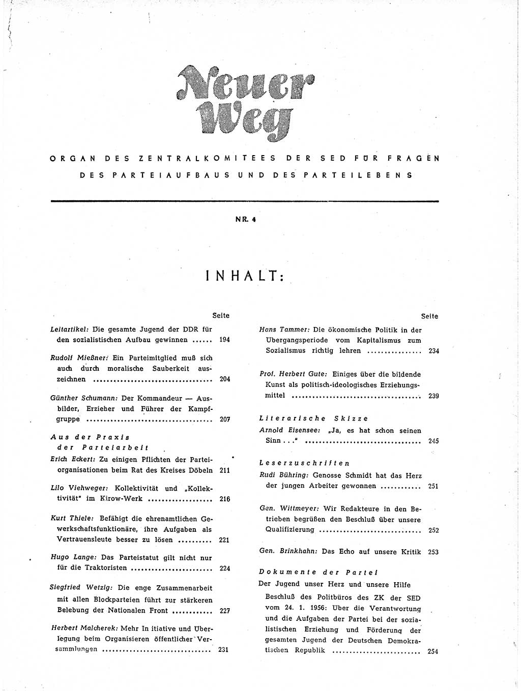 Neuer Weg (NW), Organ des Zentralkomitees (ZK) der SED (Sozialistische Einheitspartei Deutschlands) für Fragen des Parteiaufbaus und des Parteilebens, 11. Jahrgang [Deutsche Demokratische Republik (DDR)] 1956, Seite 193 (NW ZK SED DDR 1956, S. 193)